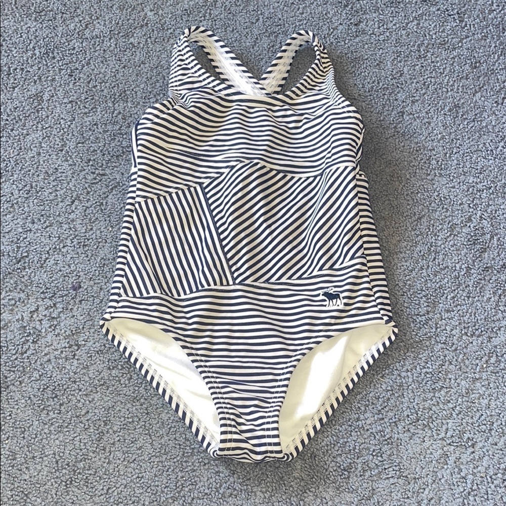 Abercrombie Kids Navy and White Striped One Piece Swimsuit